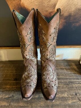 Corral glitter and studded Embellished Brown Western Cowboy Boots